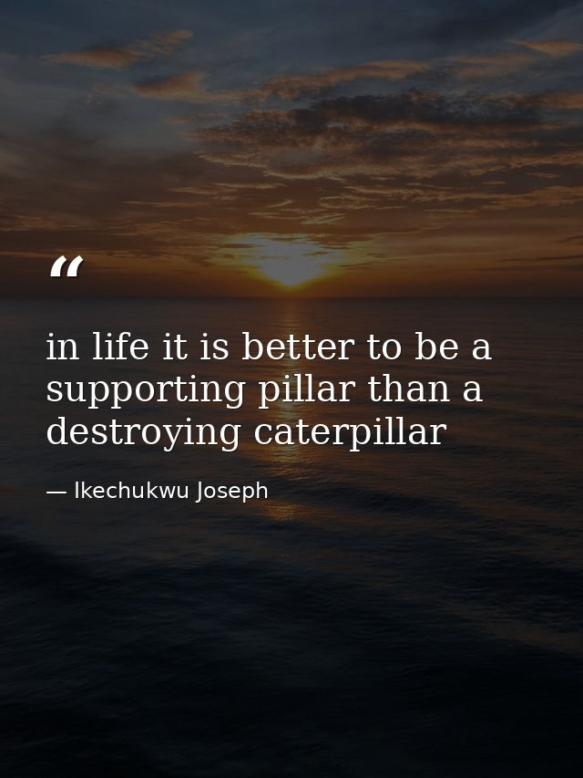 in life it is better to be a supporting pillar than a destroying caterpillar — Ikechukwu Joseph
