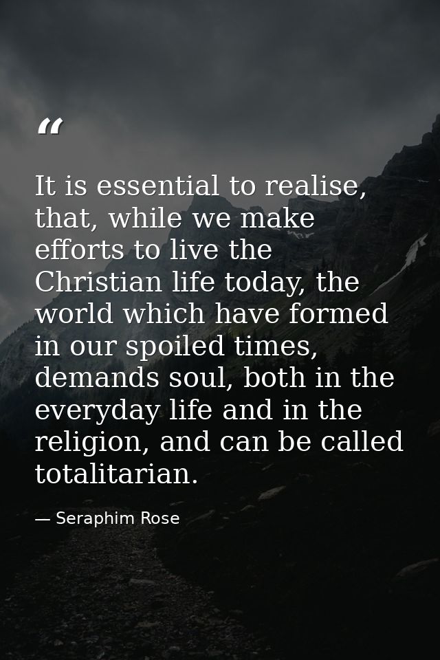 It is essential to realise, that, while we make efforts to live the Christian life today, the world which have formed in — Seraphim Rose