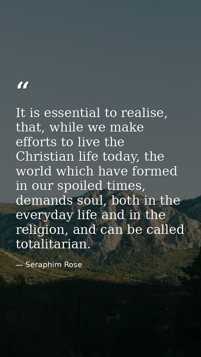 It is essential to realise, that, while we make efforts to live the Christian life today, the world which have formed in — Seraphim Rose