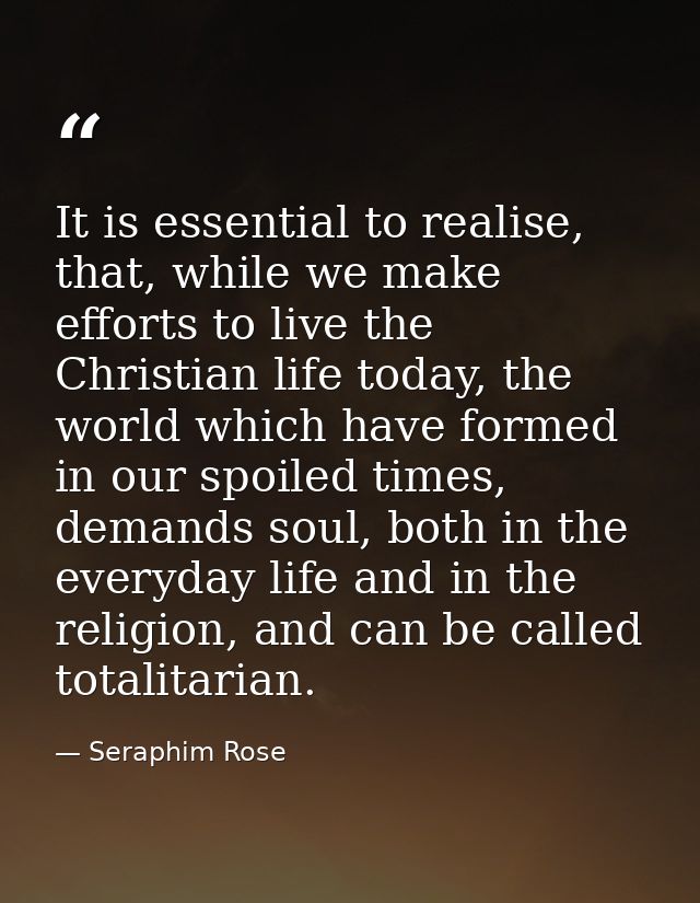 It is essential to realise, that, while we make efforts to live the Christian life today, the world which have formed in — Seraphim Rose