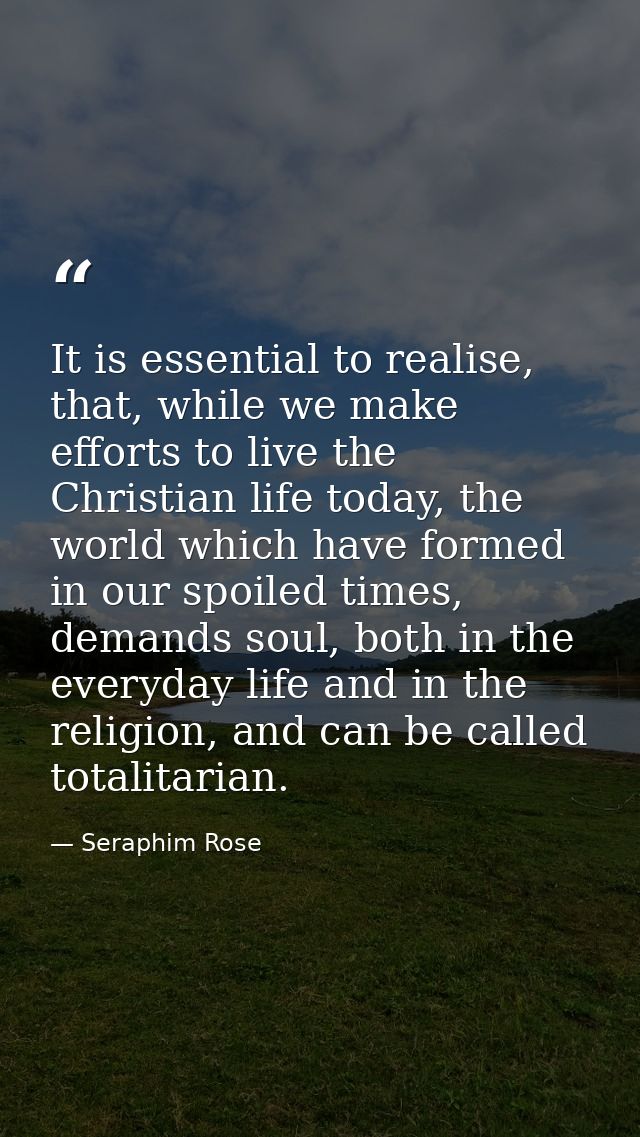 It is essential to realise, that, while we make efforts to live the Christian life today, the world which have formed in — Seraphim Rose