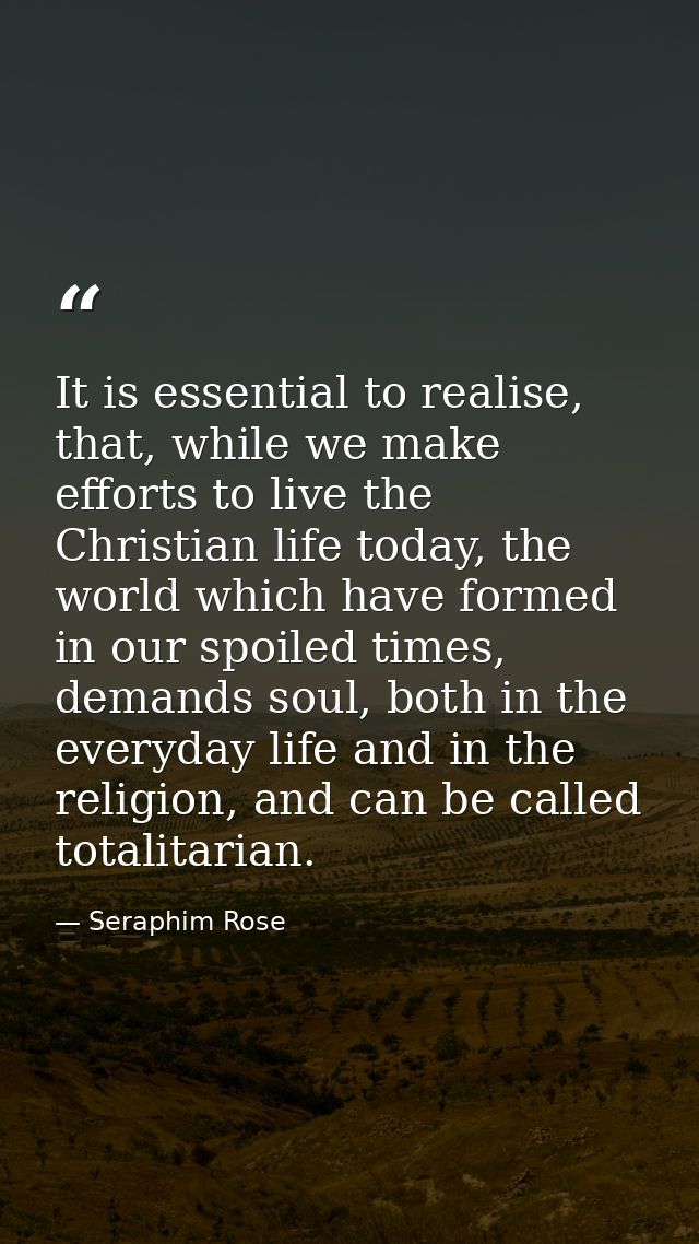 It is essential to realise, that, while we make efforts to live the Christian life today, the world which have formed in — Seraphim Rose