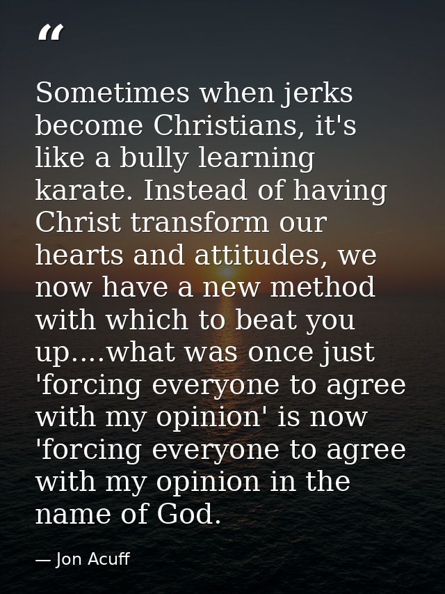 Sometimes when jerks become Christians, it's like a bully learning karate. Instead of having Christ transform our hearts — Jon Acuff