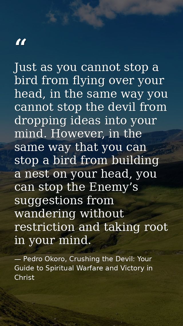 Just as you cannot stop a bird from flying over your head, in the same way you cannot stop the devil from dropping ideas — Pedro Okoro, Crushing the Devil: Your Guide to Spiritual Warfare and Victory in Christ