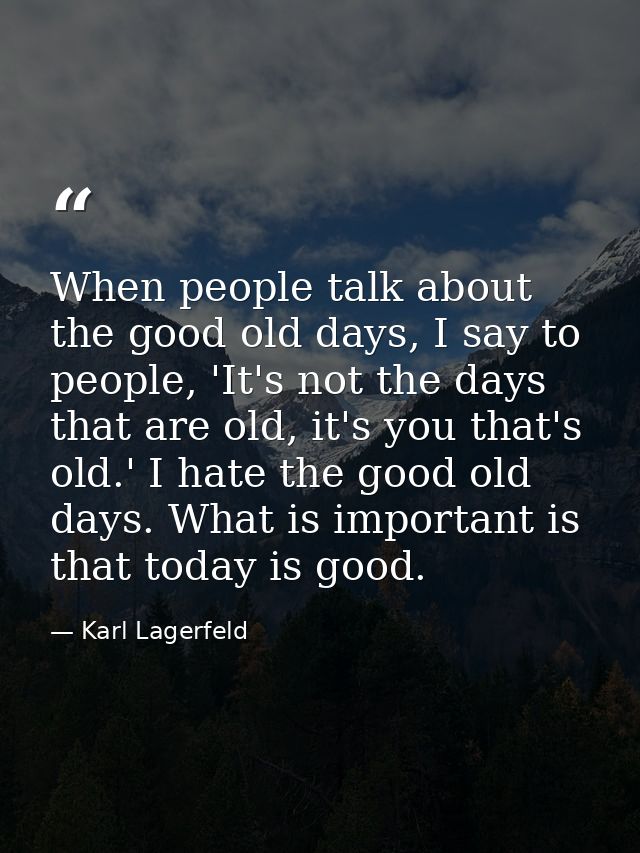 When people talk about the good old days, I say to people, 'It's not the days that are old, it's you that's old.' I hate — Karl Lagerfeld