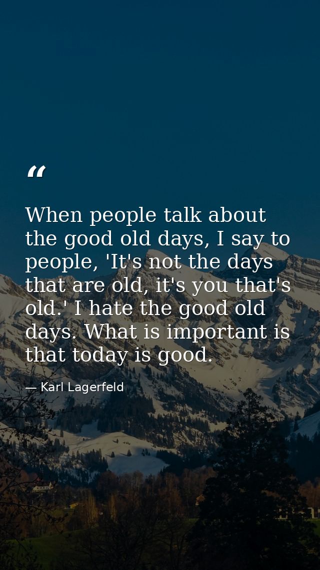 When people talk about the good old days, I say to people, 'It's not the days that are old, it's you that's old.' I hate — Karl Lagerfeld