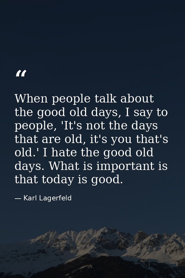 When people talk about the good old days, I say to people, 'It's not the days that are old, it's you that's old.' I hate — Karl Lagerfeld
