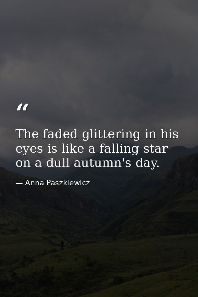 The faded glittering in his eyes is like a falling star on a dull autumn's day. — Anna Paszkiewicz