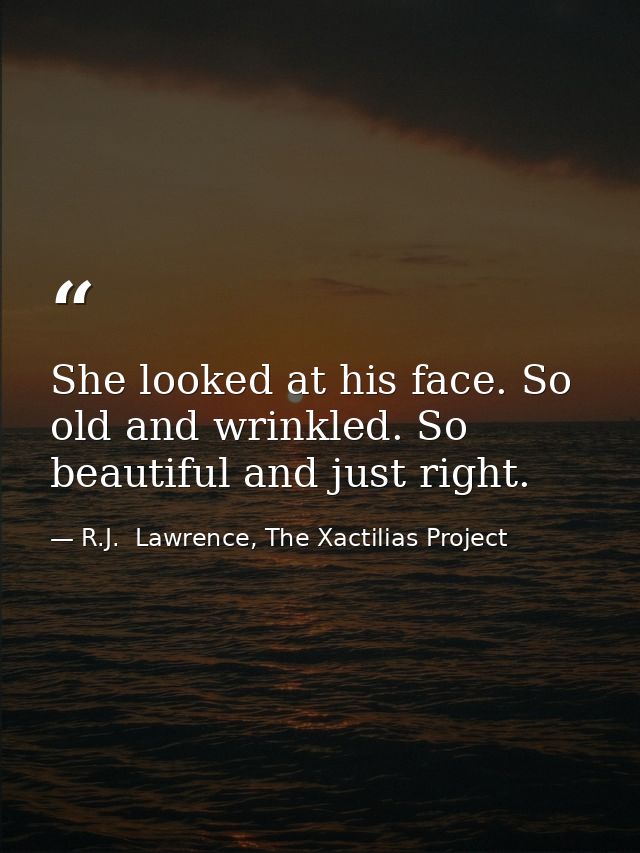She looked at his face. So old and wrinkled. So beautiful and just right. — R.J.  Lawrence, The Xactilias Project