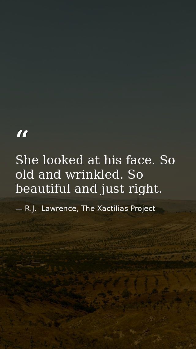 She looked at his face. So old and wrinkled. So beautiful and just right. — R.J.  Lawrence, The Xactilias Project
