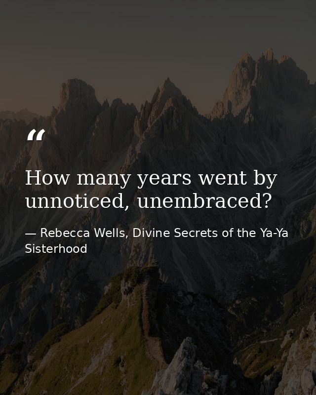 How many years went by unnoticed, unembraced? — Rebecca Wells, Divine Secrets of the Ya-Ya Sisterhood
