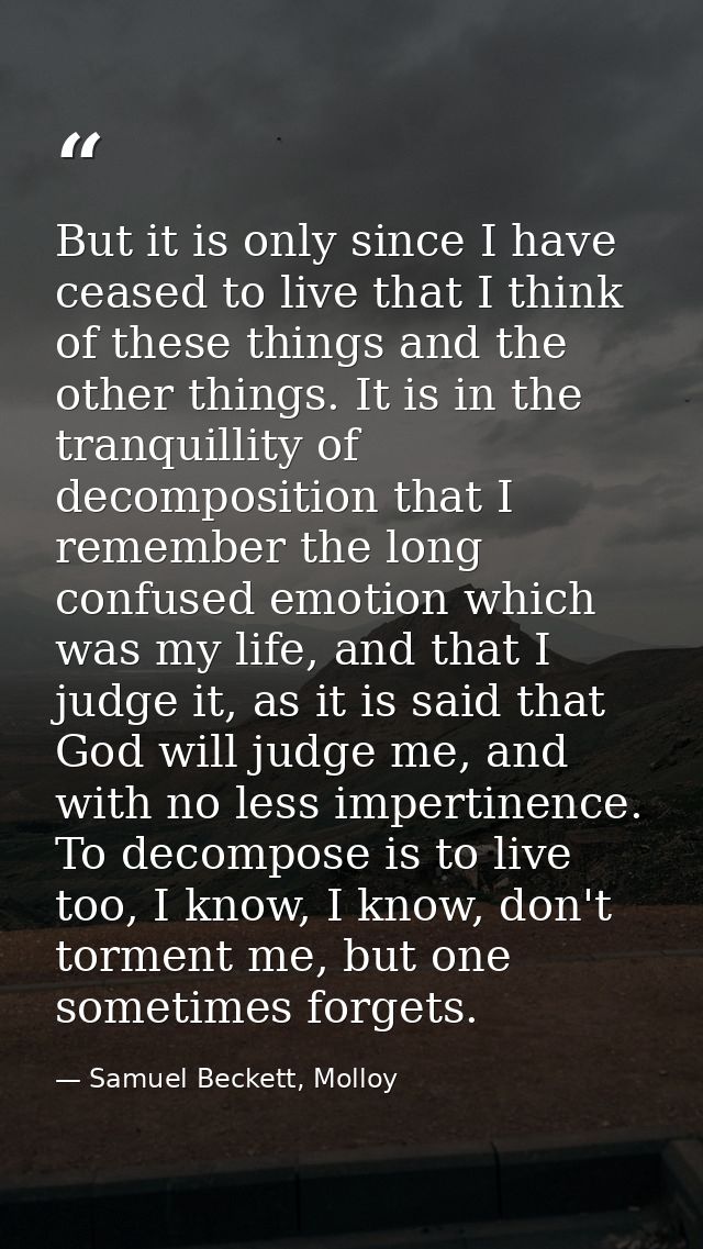 But it is only since I have ceased to live that I think of these things and the other things. It is in the tranquillity  — Samuel Beckett, Molloy