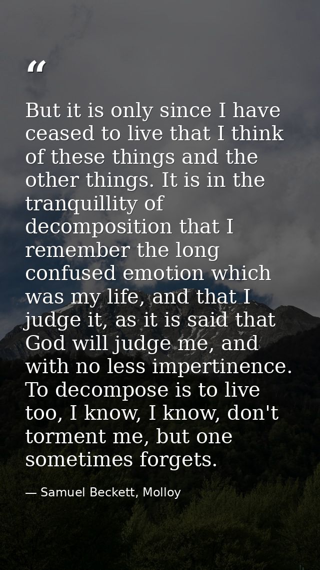 But it is only since I have ceased to live that I think of these things and the other things. It is in the tranquillity  — Samuel Beckett, Molloy