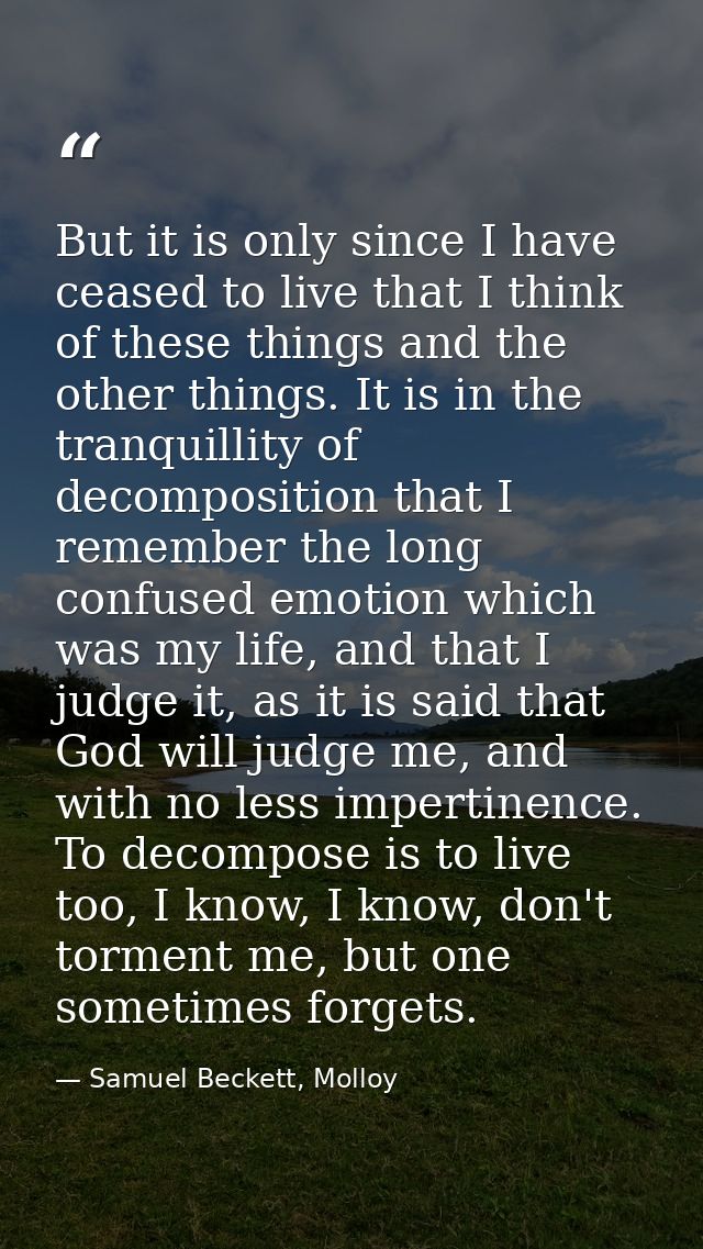 But it is only since I have ceased to live that I think of these things and the other things. It is in the tranquillity  — Samuel Beckett, Molloy