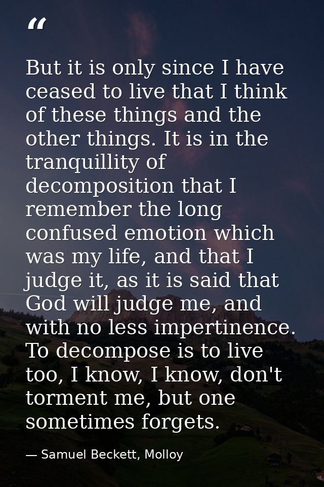 But it is only since I have ceased to live that I think of these things and the other things. It is in the tranquillity  — Samuel Beckett, Molloy