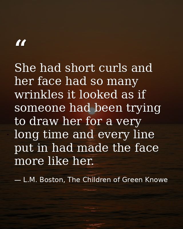 She had short curls and her face had so many wrinkles it looked as if someone had been trying to draw her for a very lon — L.M. Boston, The Children of Green Knowe