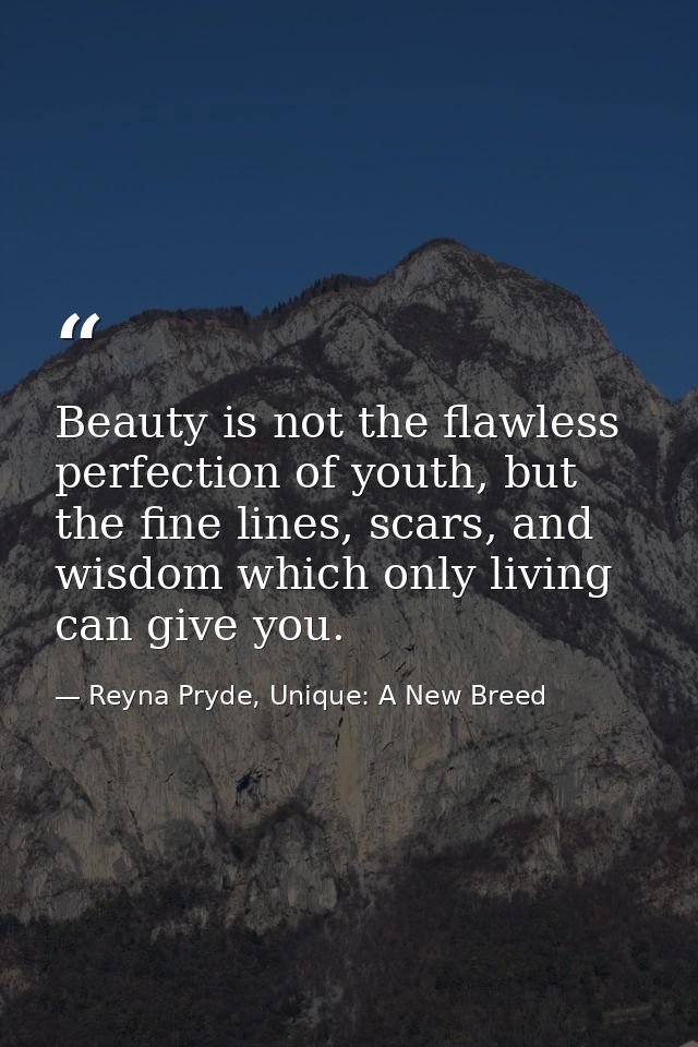 Beauty is not the flawless perfection of youth, but the fine lines, scars, and wisdom which only living can give you. — Reyna Pryde, Unique: A New Breed