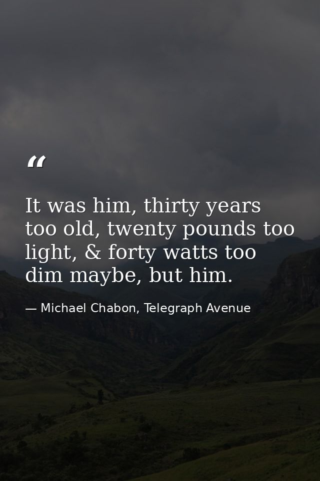 It was him, thirty years too old, twenty pounds too light, & forty watts too dim maybe, but him. — Michael Chabon, Telegraph Avenue