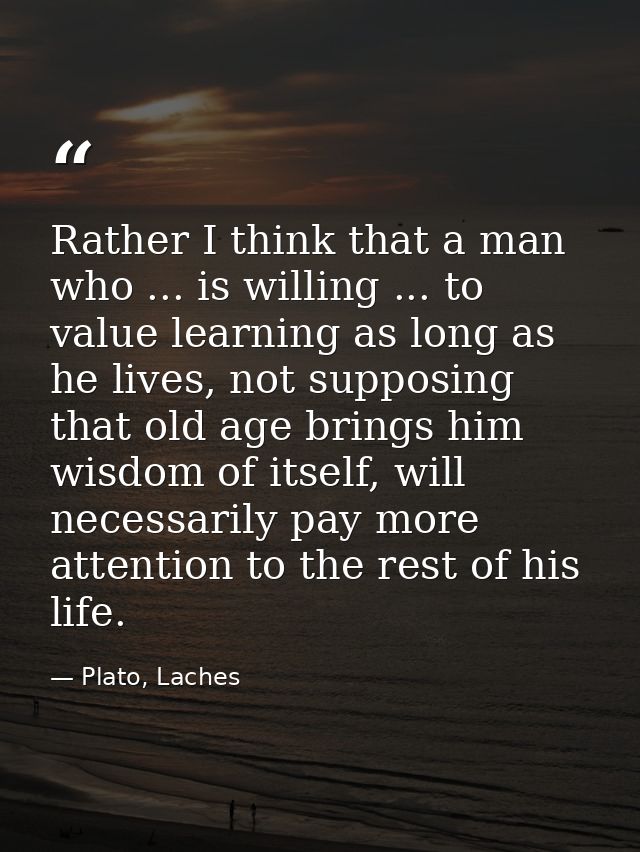 Rather I think that a man who ... is willing ... to value learning as long as he lives, not supposing that old age bring — Plato, Laches