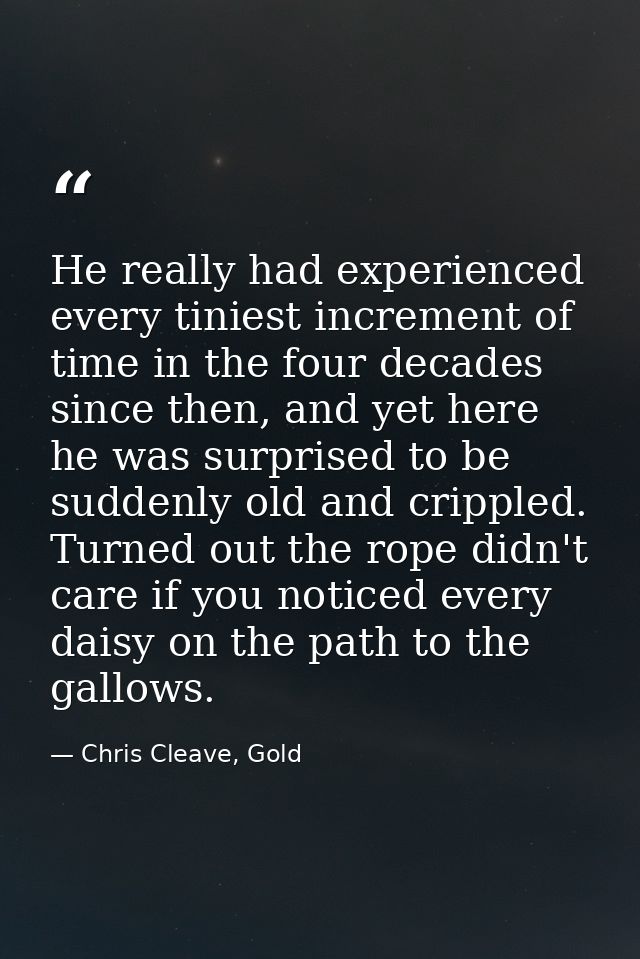 He really had experienced every tiniest increment of time in the four decades since then, and yet here he was surprised  — Chris Cleave, Gold