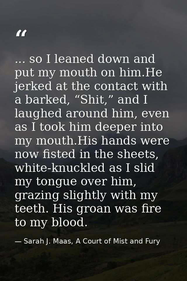 ... so I leaned down and put my mouth on him.He jerked at the contact with a barked, “Shit,” and I laughed around him, e — Sarah J. Maas, A Court of Mist and Fury