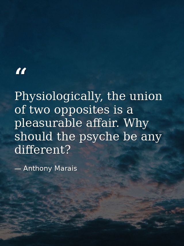 Physiologically, the union of two opposites is a pleasurable affair. Why should the psyche be any different? — Anthony Marais