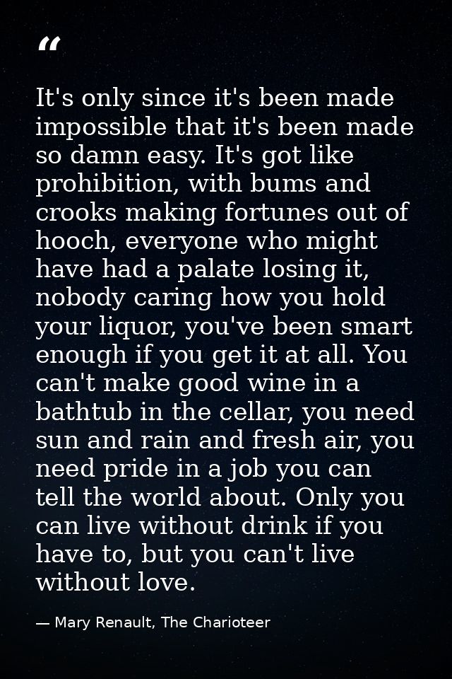 It's only since it's been made impossible that it's been made so damn easy. It's got like prohibition, with bums and cro — Mary Renault, The Charioteer