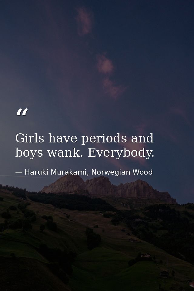 Girls have periods and boys wank. Everybody. — Haruki Murakami, Norwegian Wood