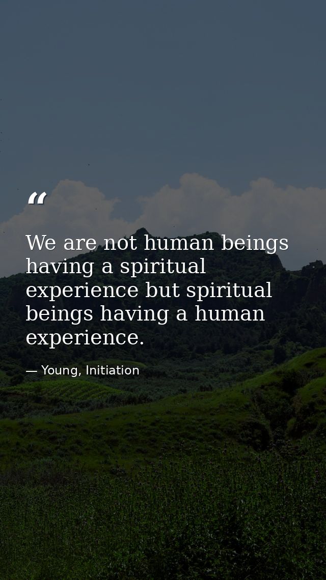We are not human beings having a spiritual experience but spiritual beings having a human experience. — Young, Initiation