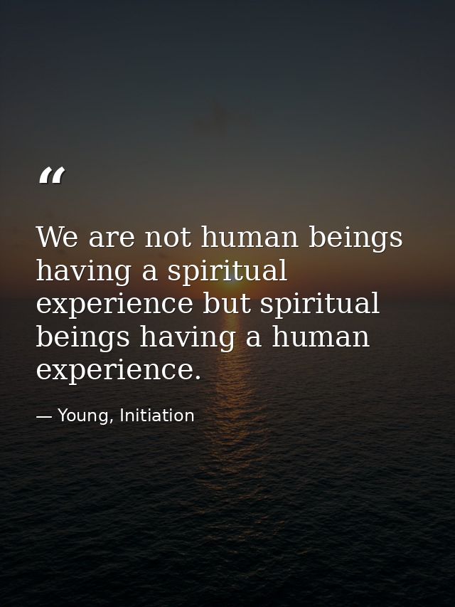We are not human beings having a spiritual experience but spiritual beings having a human experience. — Young, Initiation