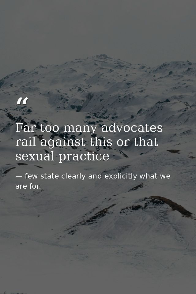 Far too many advocates rail against this or that sexual practice — few state clearly and explicitly what we are for.