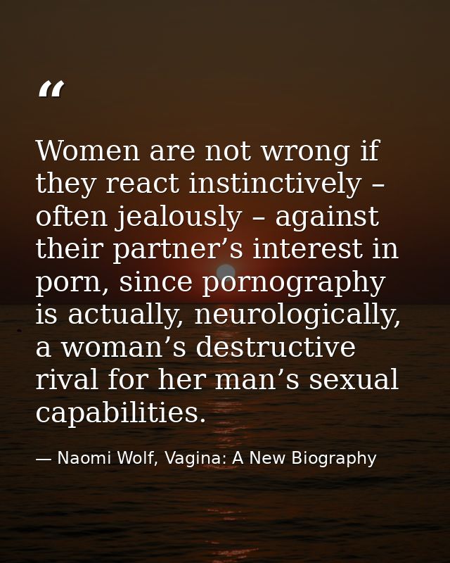 Women are not wrong if they react instinctively – often jealously – against their partner’s interest in porn, since porn — Naomi Wolf, Vagina: A New Biography