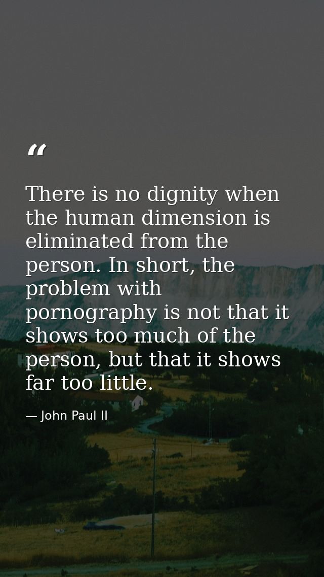 There is no dignity when the human dimension is eliminated from the person. In short, the problem with pornography is no — John Paul II
