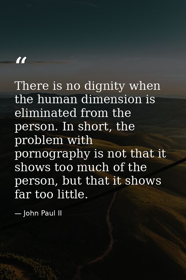 There is no dignity when the human dimension is eliminated from the person. In short, the problem with pornography is no — John Paul II