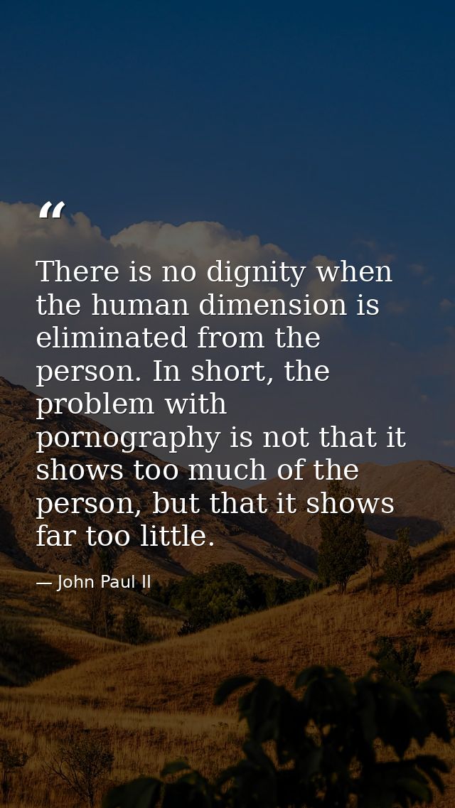 There is no dignity when the human dimension is eliminated from the person. In short, the problem with pornography is no — John Paul II