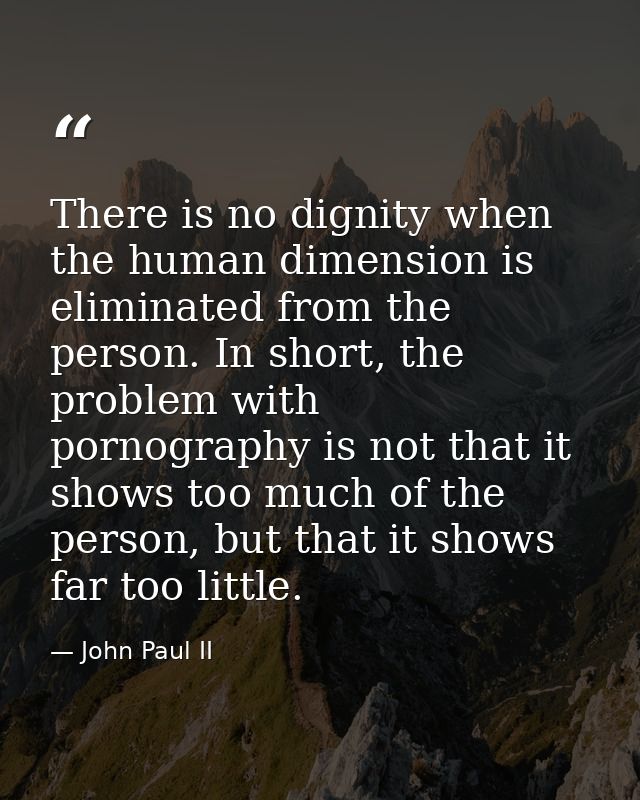 There is no dignity when the human dimension is eliminated from the person. In short, the problem with pornography is no — John Paul II