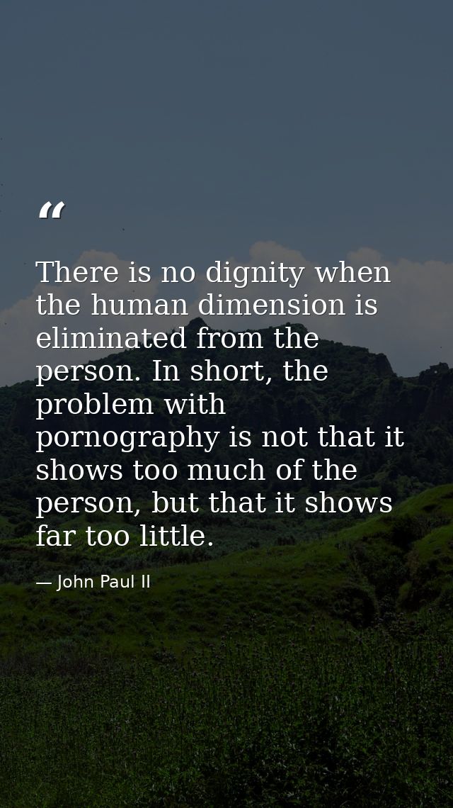 There is no dignity when the human dimension is eliminated from the person. In short, the problem with pornography is no — John Paul II