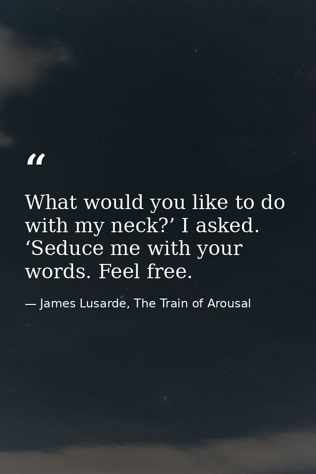 What would you like to do with my neck?’ I asked. ‘Seduce me with your words. Feel free. — James Lusarde, The Train of Arousal