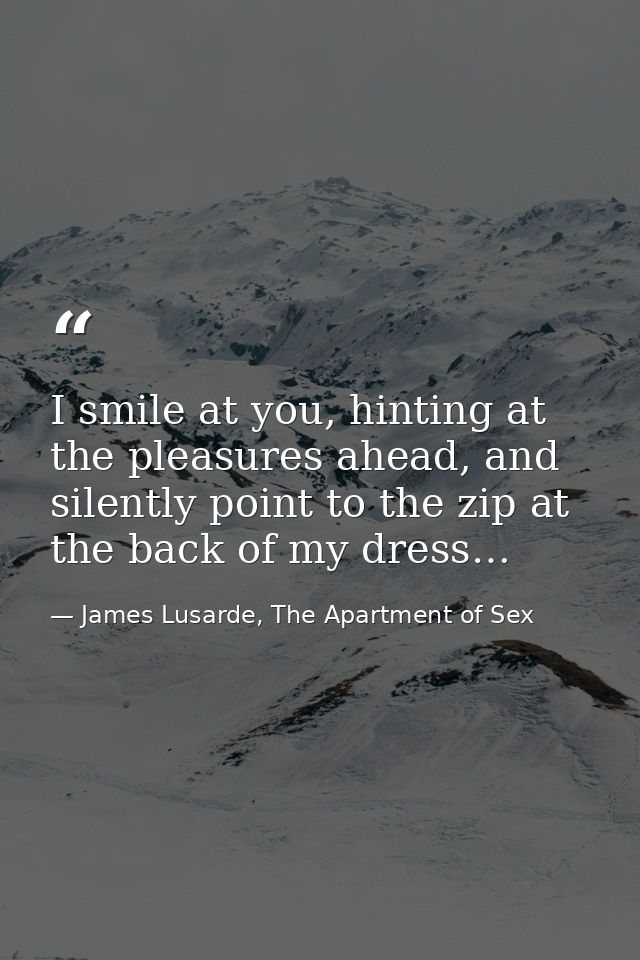 I smile at you, hinting at the pleasures ahead, and silently point to the zip at the back of my dress… — James Lusarde, The Apartment of Sex