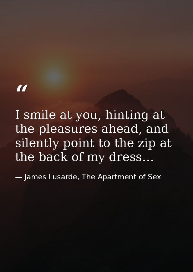 I smile at you, hinting at the pleasures ahead, and silently point to the zip at the back of my dress… — James Lusarde, The Apartment of Sex