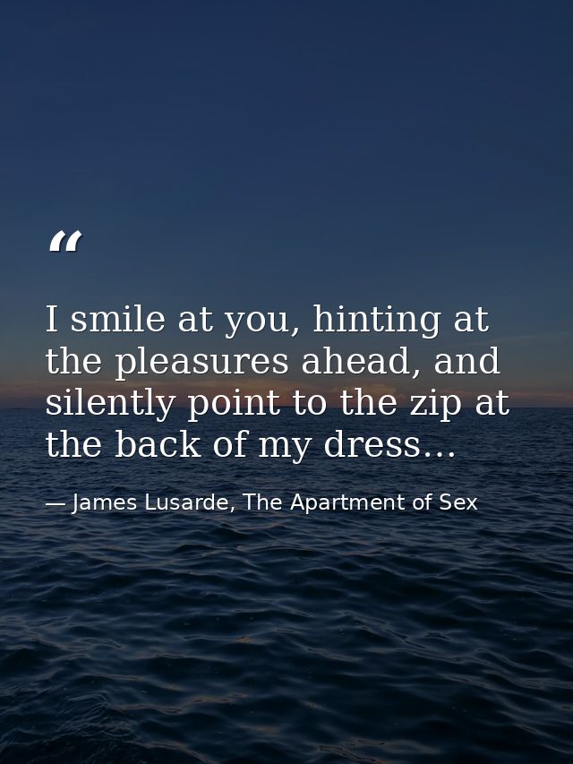 I smile at you, hinting at the pleasures ahead, and silently point to the zip at the back of my dress… — James Lusarde, The Apartment of Sex