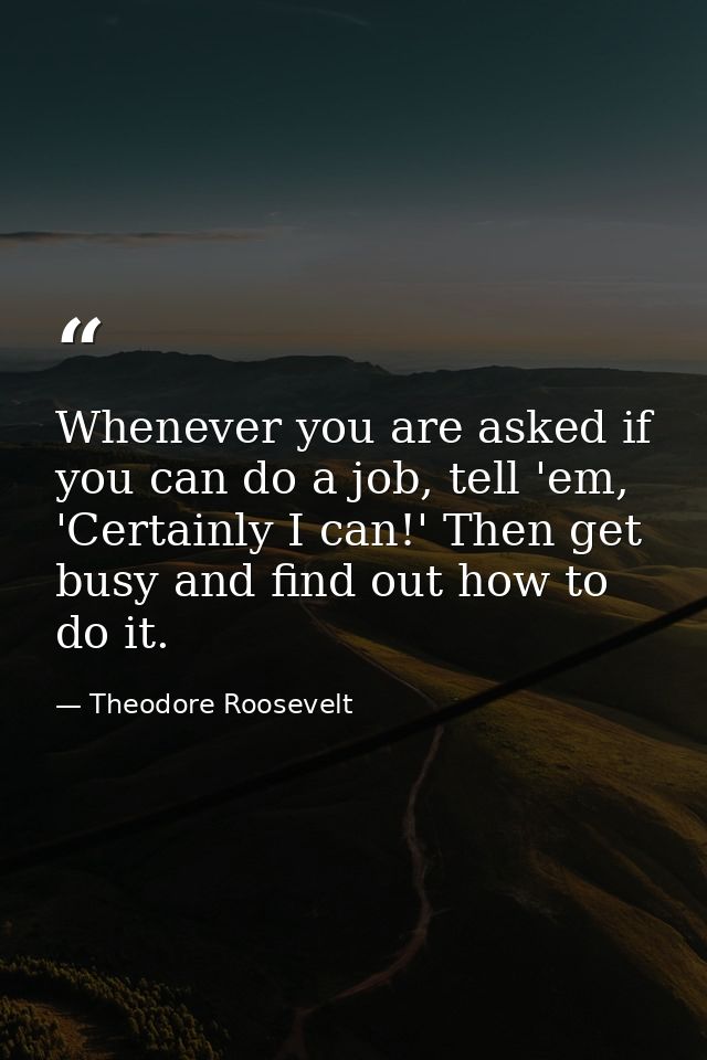 Whenever you are asked if you can do a job, tell 'em, 'Certainly I can!' Then get busy and find out how to do it. — Theodore Roosevelt
