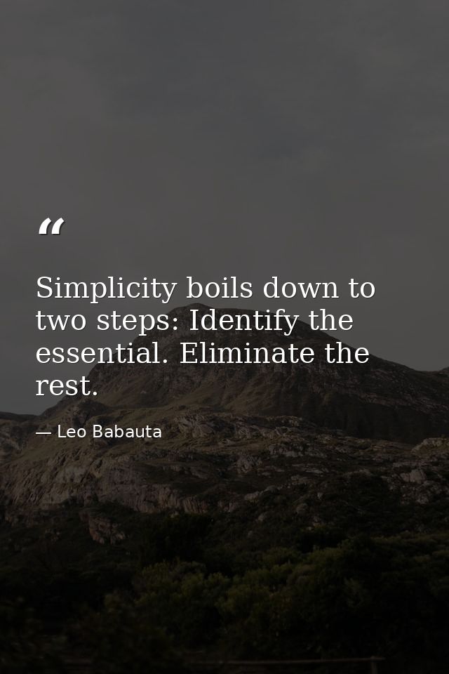 Simplicity boils down to two steps: Identify the essential. Eliminate the rest. — Leo Babauta