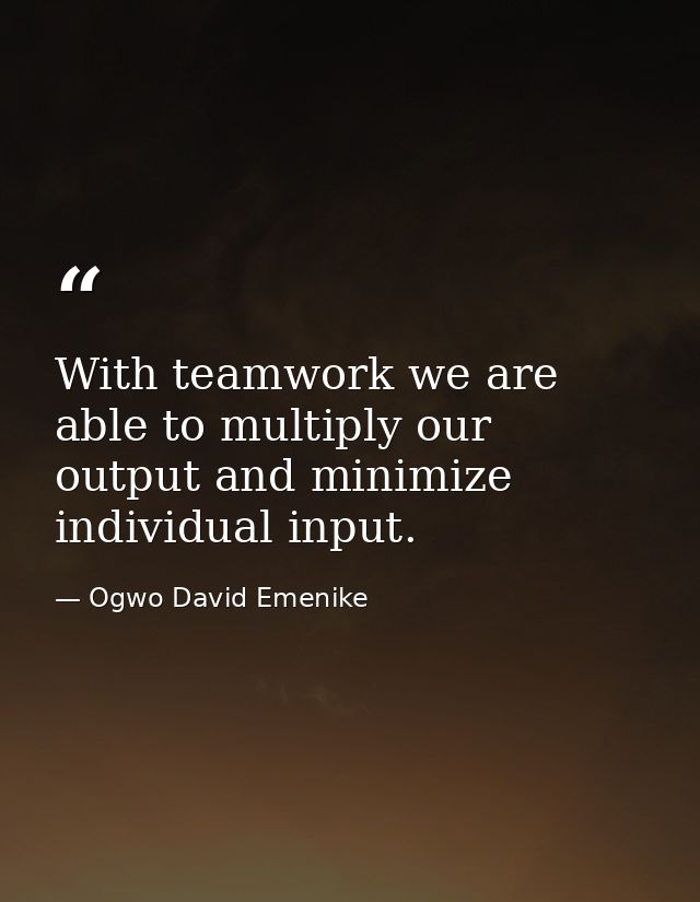 With teamwork we are able to multiply our output and minimize individual input. — Ogwo David Emenike