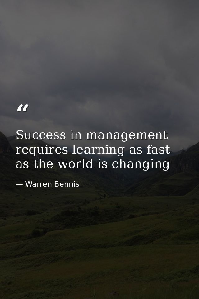 Success in management requires learning as fast as the world is changing — Warren Bennis