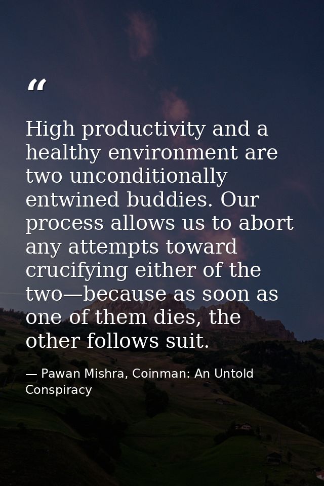 High productivity and a healthy environment are two unconditionally entwined buddies. Our process allows us to abort any — Pawan Mishra, Coinman: An Untold Conspiracy