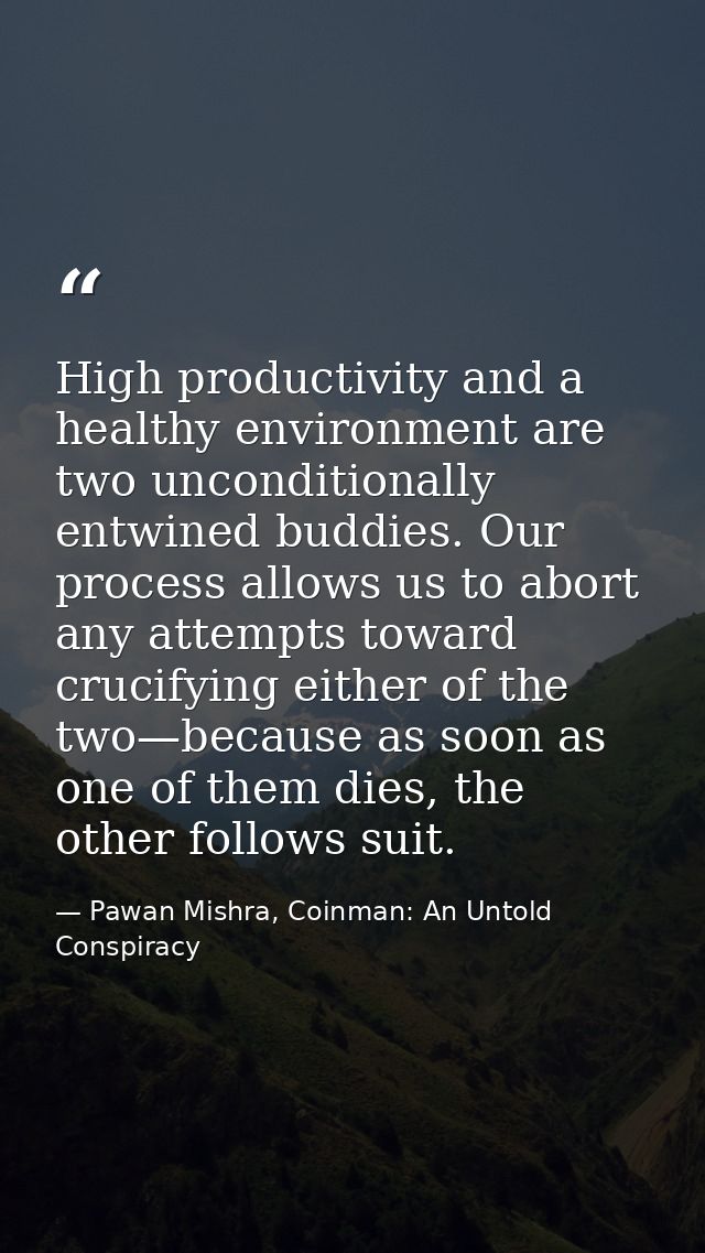 High productivity and a healthy environment are two unconditionally entwined buddies. Our process allows us to abort any — Pawan Mishra, Coinman: An Untold Conspiracy