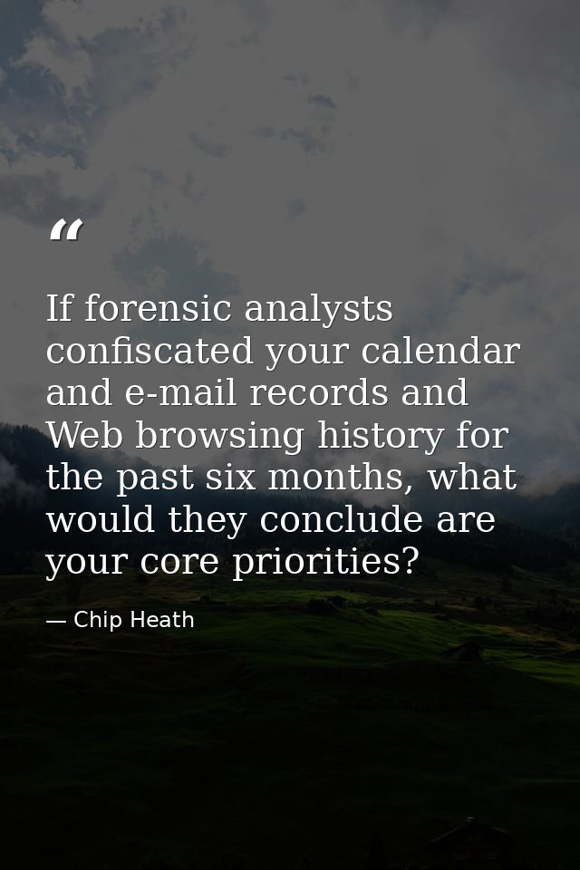If forensic analysts confiscated your calendar and e-mail records and Web browsing history for the past six months, what — Chip Heath