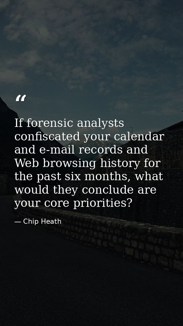 If forensic analysts confiscated your calendar and e-mail records and Web browsing history for the past six months, what — Chip Heath