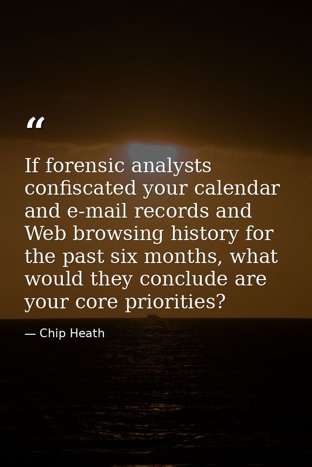 If forensic analysts confiscated your calendar and e-mail records and Web browsing history for the past six months, what — Chip Heath